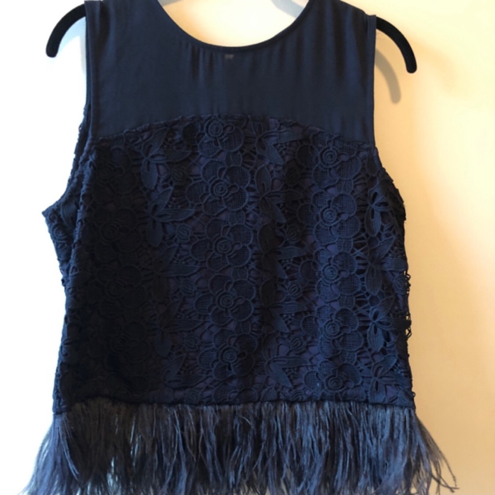Anthropologie Navy Lace Top with Fringe